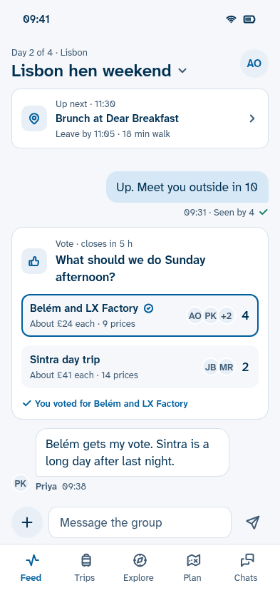 Sojourn app — live trip feed